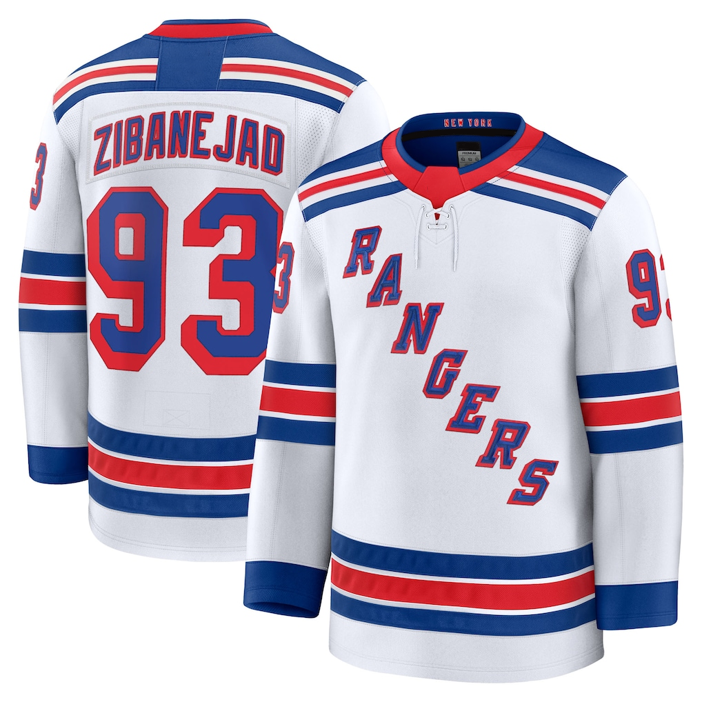 Crovyle NY.Rangers #93 Mika Zibanejad White Away Premium Jerseys