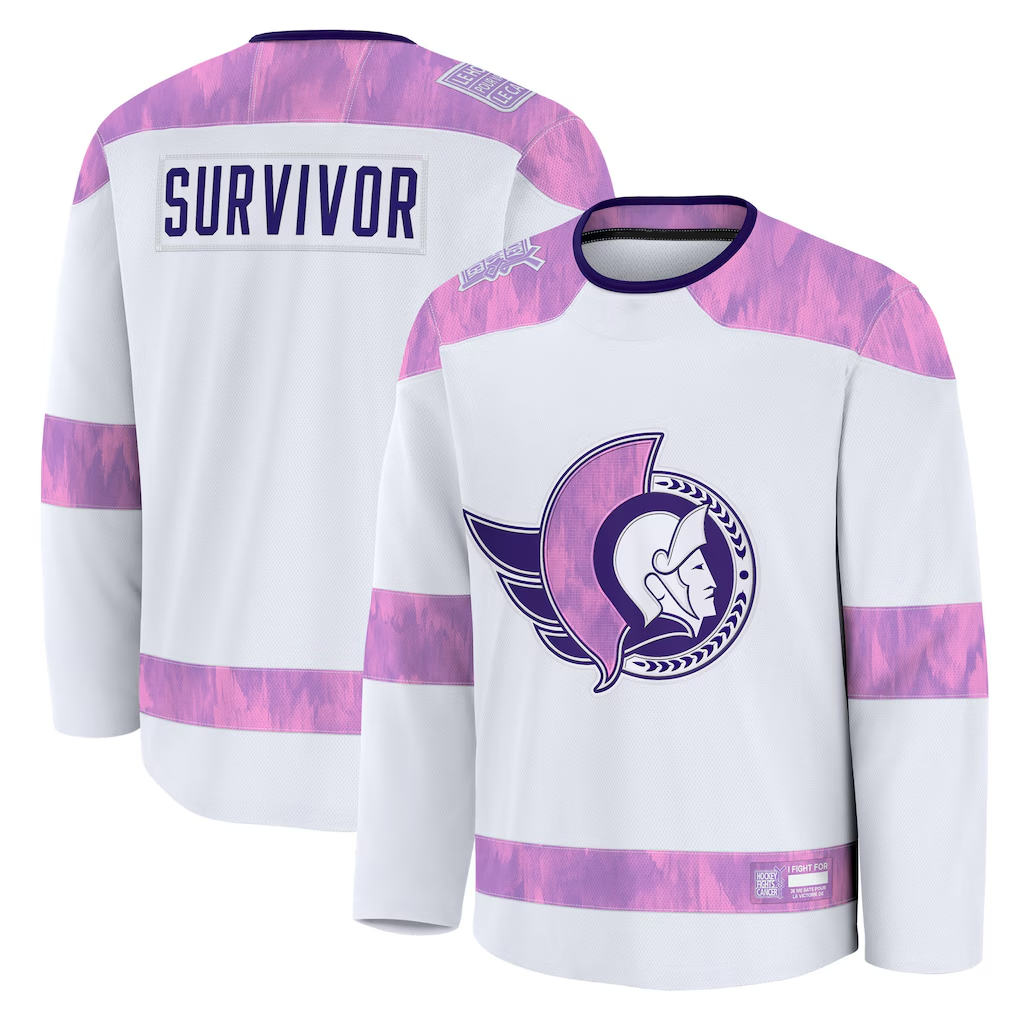 Crovyle O.Senators White Hockey Fights Cancer Survivor Practice Jerseys