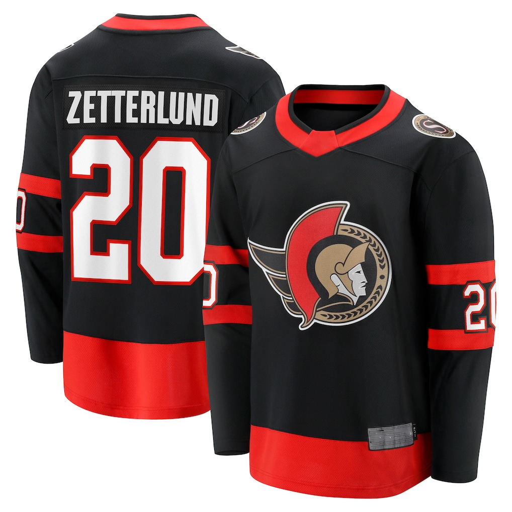 Crovyle O.Senators #20 Fabian Zetterlund Black Home Breakaway Jerseys