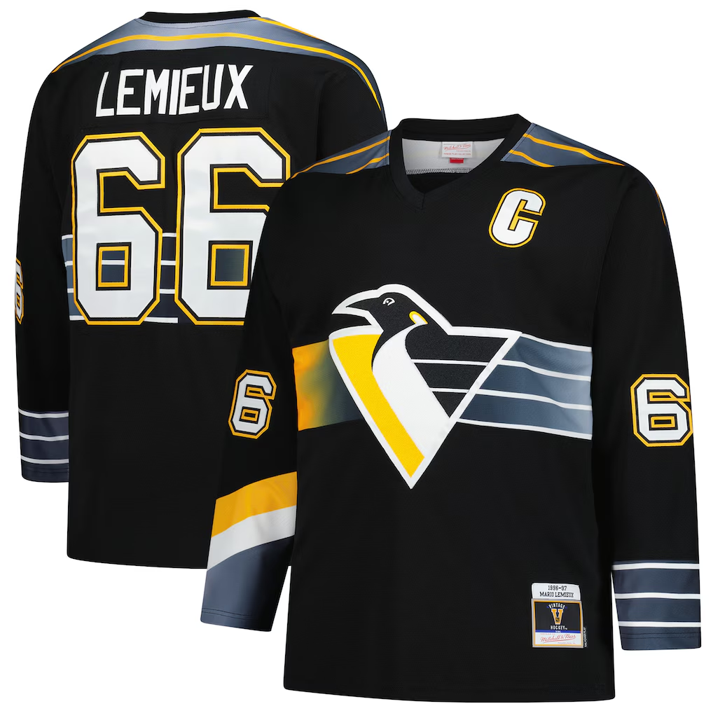Crovyle P.Penguins #66 Mario Lemieux Mitchell & Ness Black 1996-97 Blue Line 2.0 Jerseys