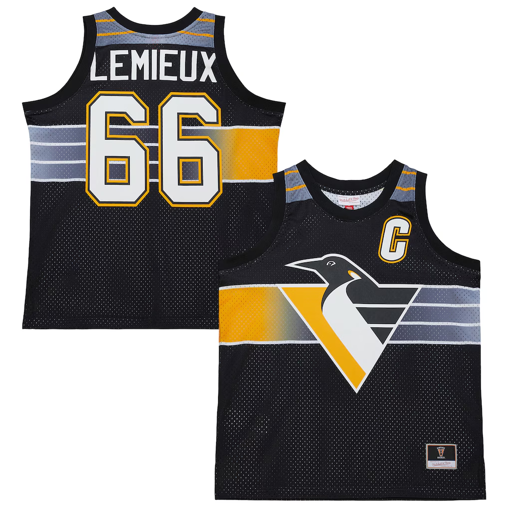 Crovyle P.Penguins #66 Mario Lemieux Mitchell & Ness Black Maxxed Out Fashion Basketball Jerseys