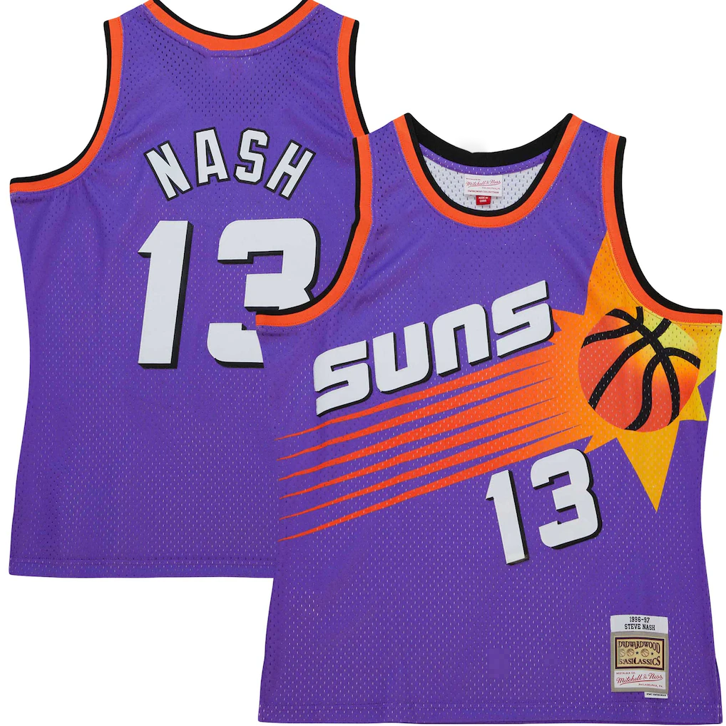 Crovyle P.Sunss #13 Steve Nash Mitchell & Ness Purple Hardwood Classics 1996-1997 Tropical Swingman Jerseys