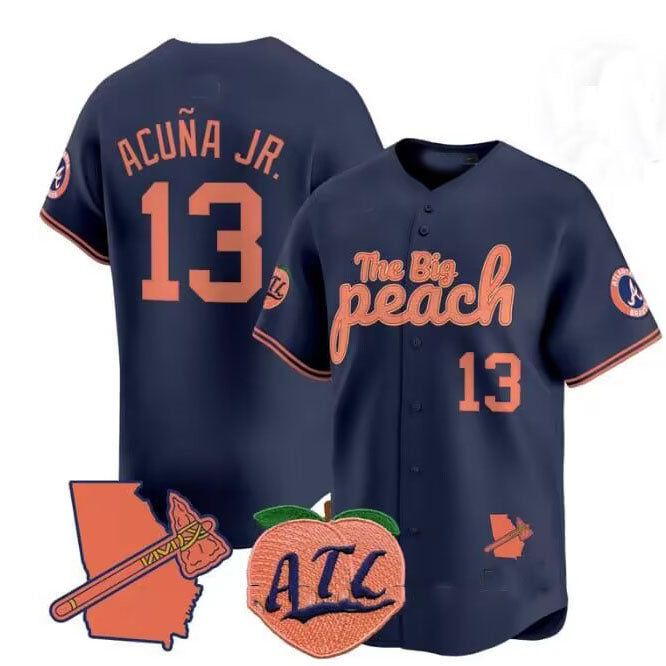 Crovyle A.Braves #13 Ronald Acuna Jr. NavyThe Big Peach Vapor Stitches Personalized Jersey