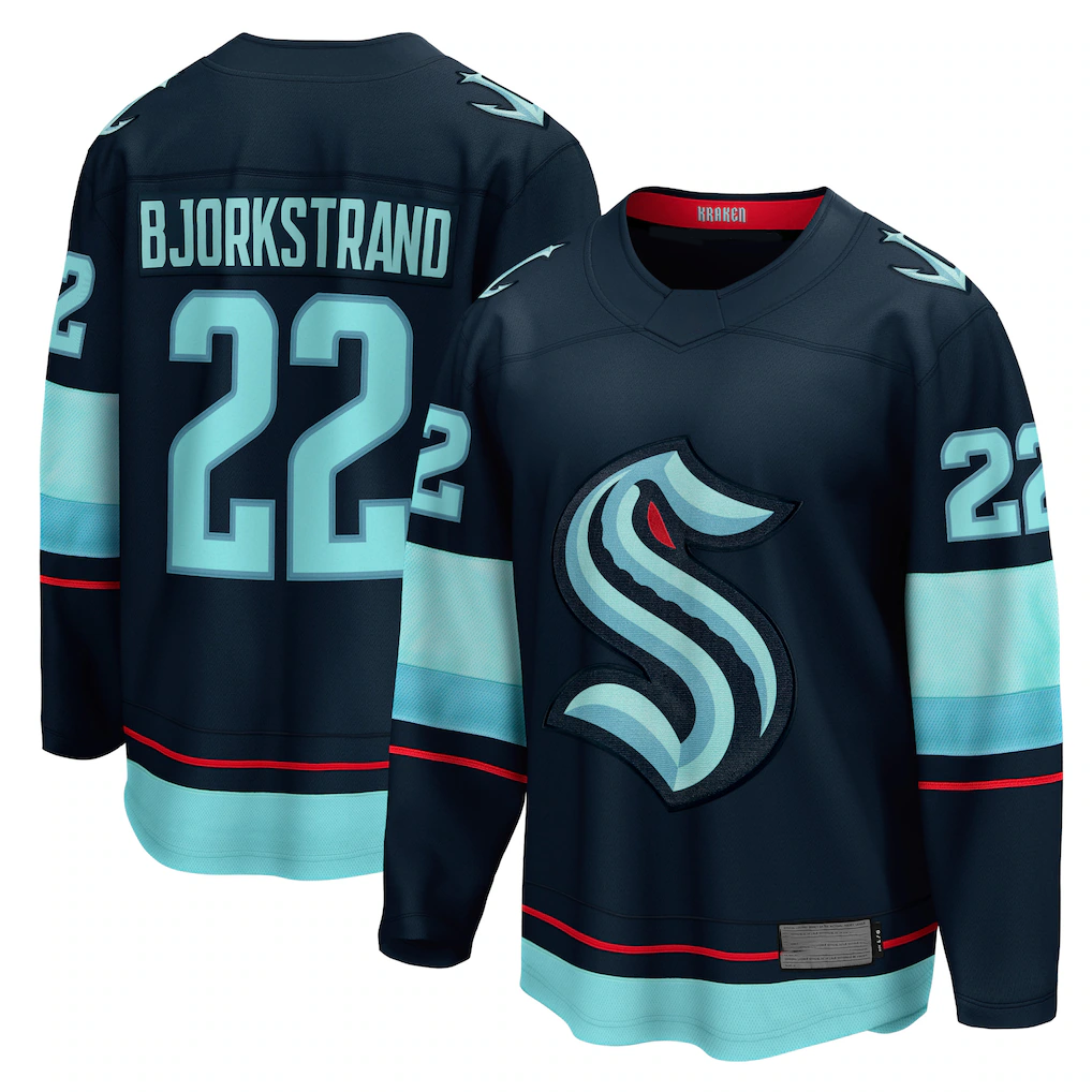 Crovyle S.Kraken #22 Oliver Bjorkstrand Deep Sea Blue Home Breakaway Player Jerseys