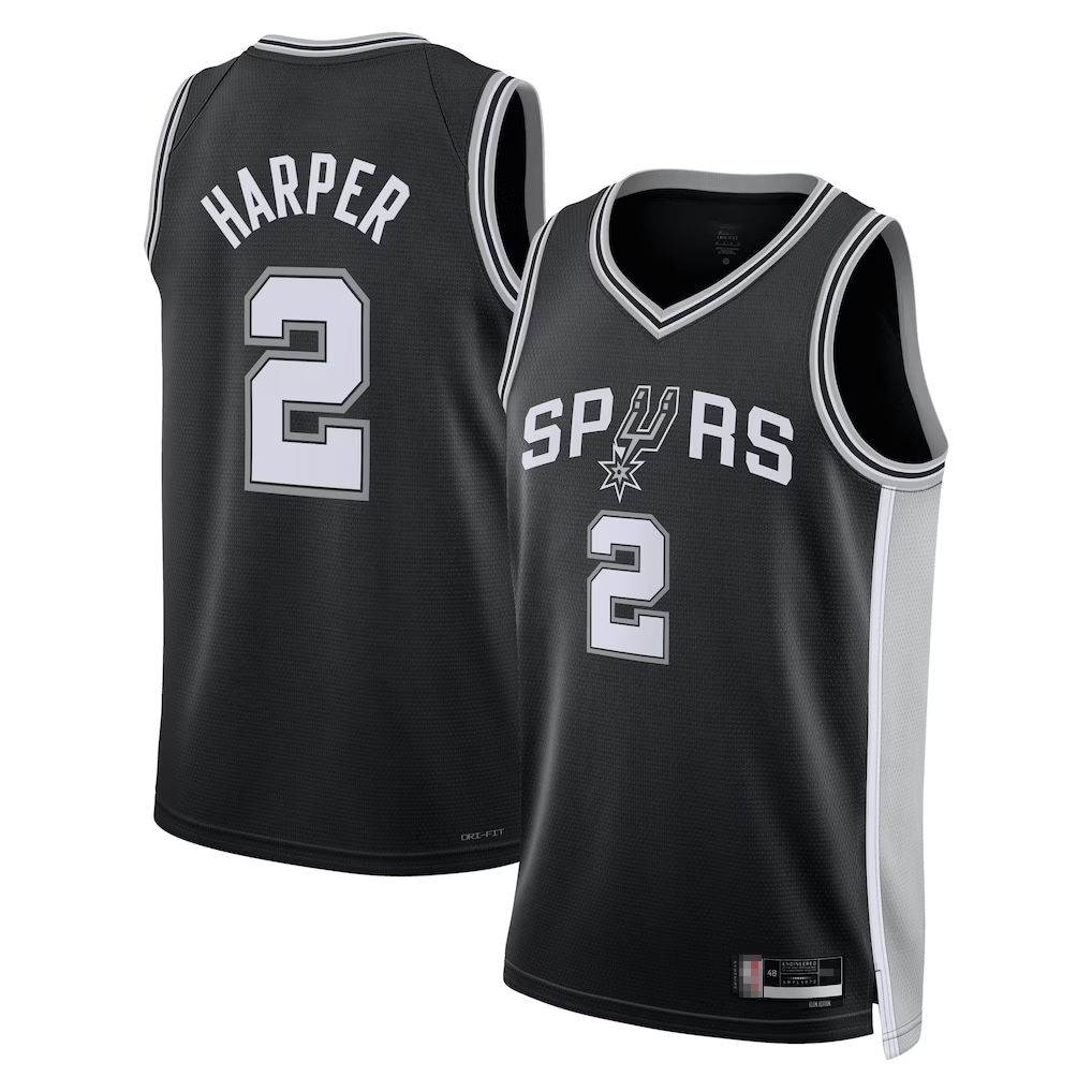 Crovyle SA.Spurs #2Dylan Harper Black 2025 NBA Draft First Round Pick Swingman Jerseys - Icon Edition