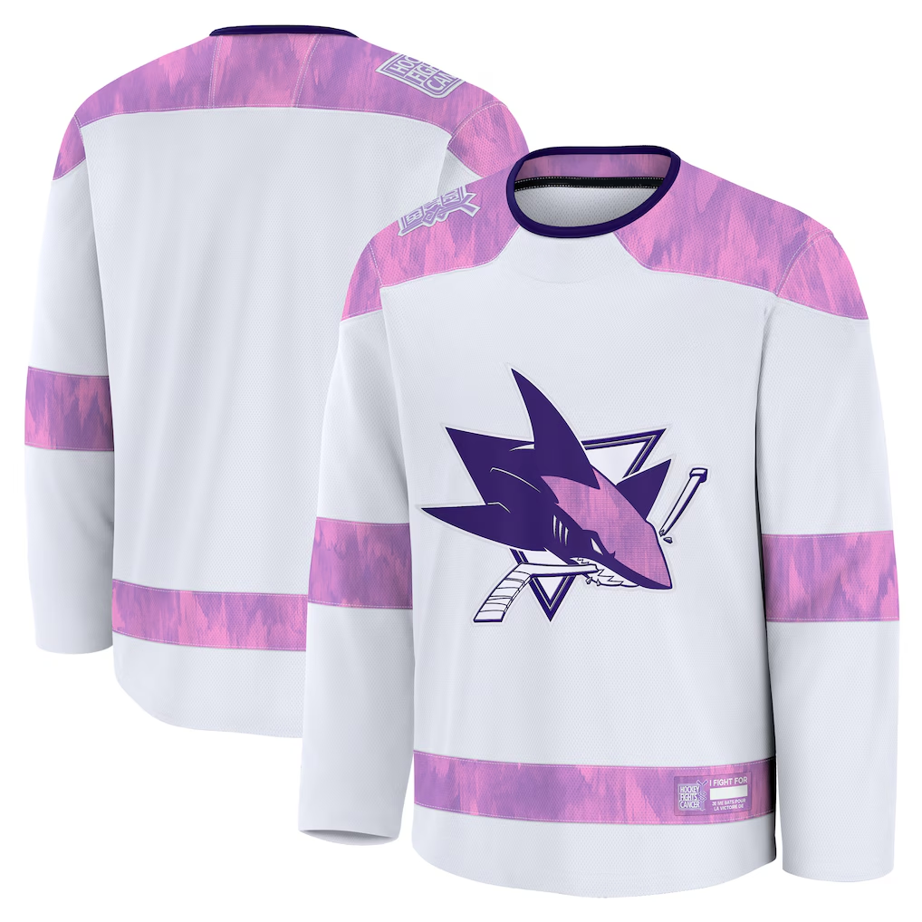 Crovyle S.Jose Sharks White 2024 Hockey Fights Cancer Practice Jerseys