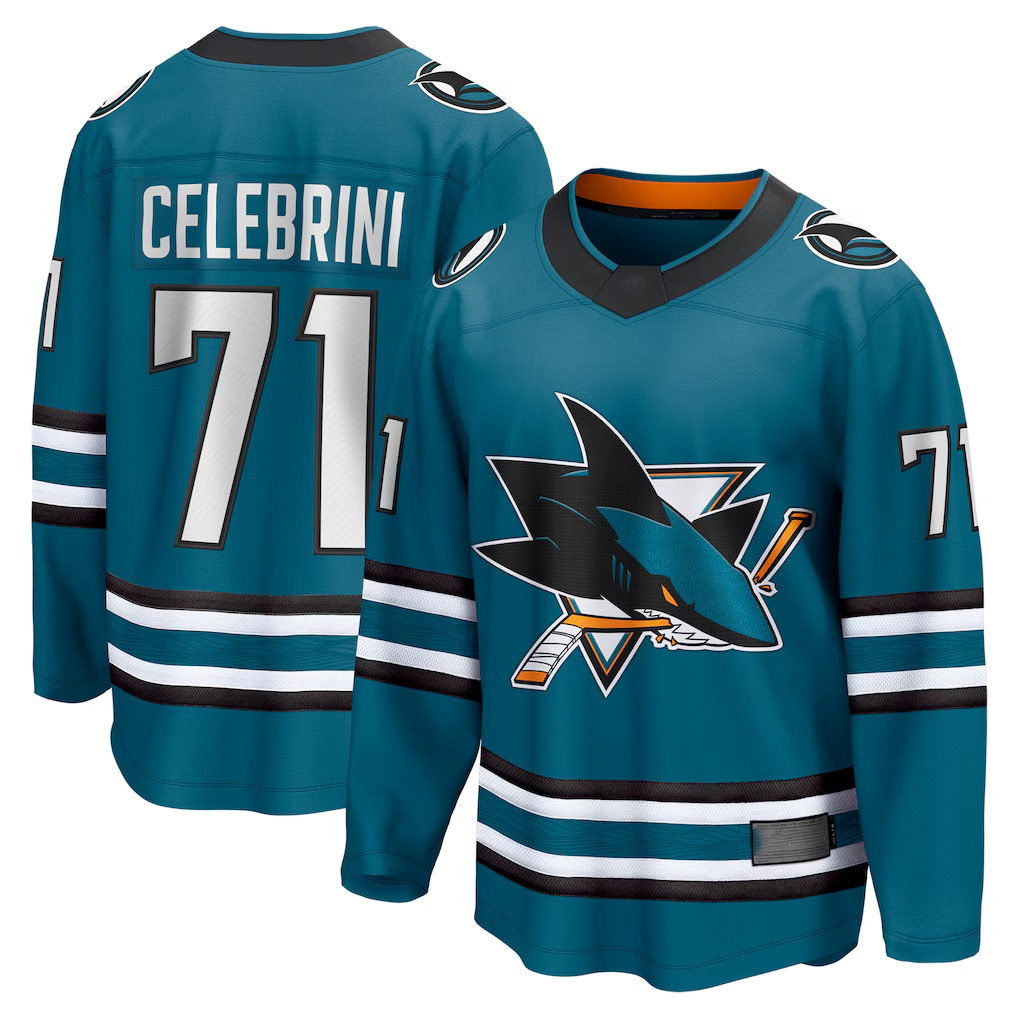 Crovyle S.Jose Sharks #71 Macklin Celebrini Teal Home Breakaway Jerseys