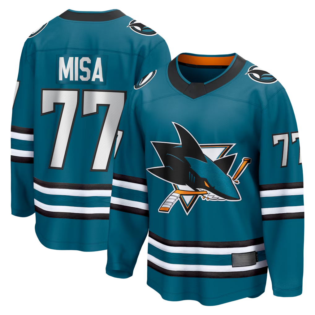 Crovyle S.Jose Sharks #77 Michael Misa Teal Breakaway Jerseys