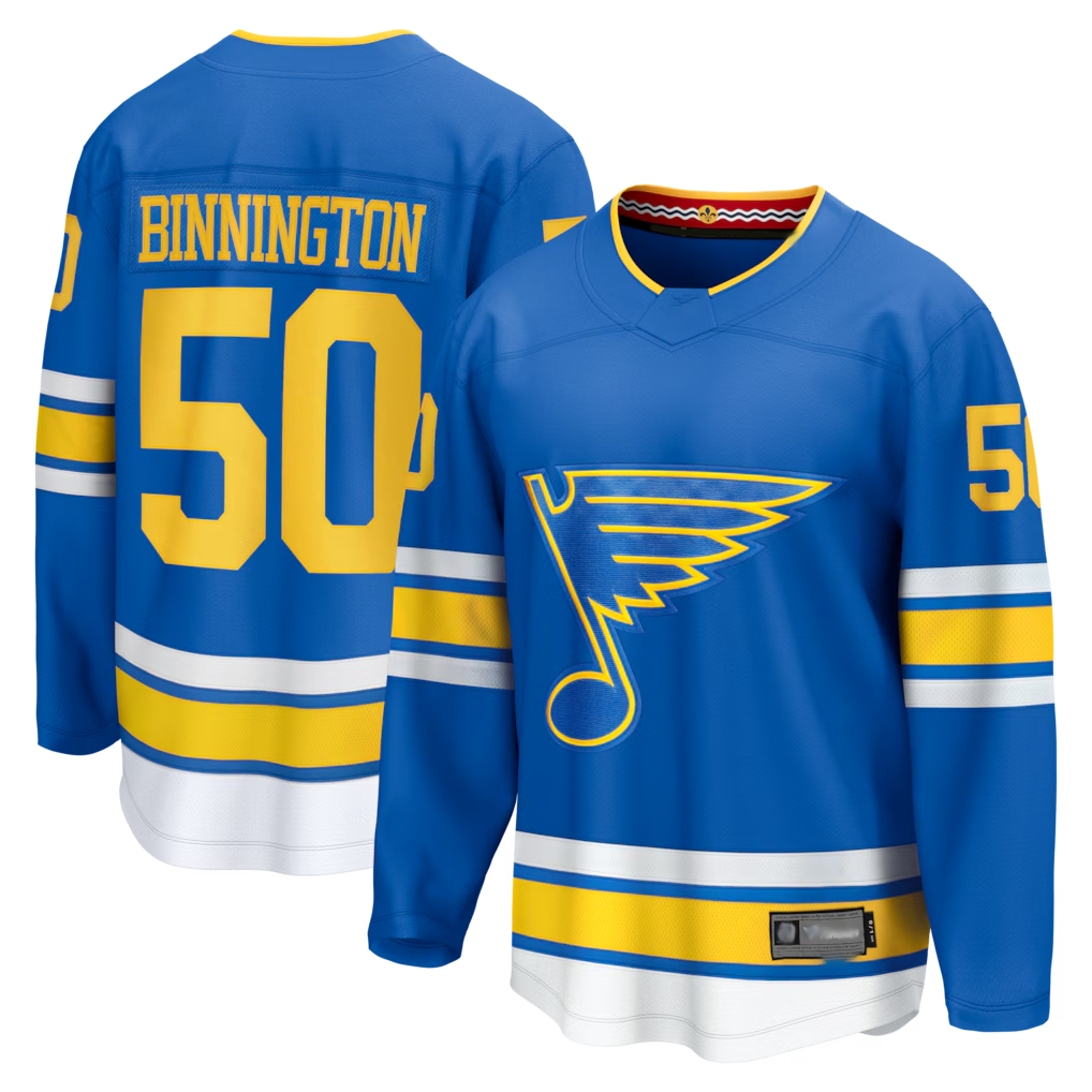 Crovyle St.L.Blues #50 Jordan Binnington Blue Home Breakaway Jerseys