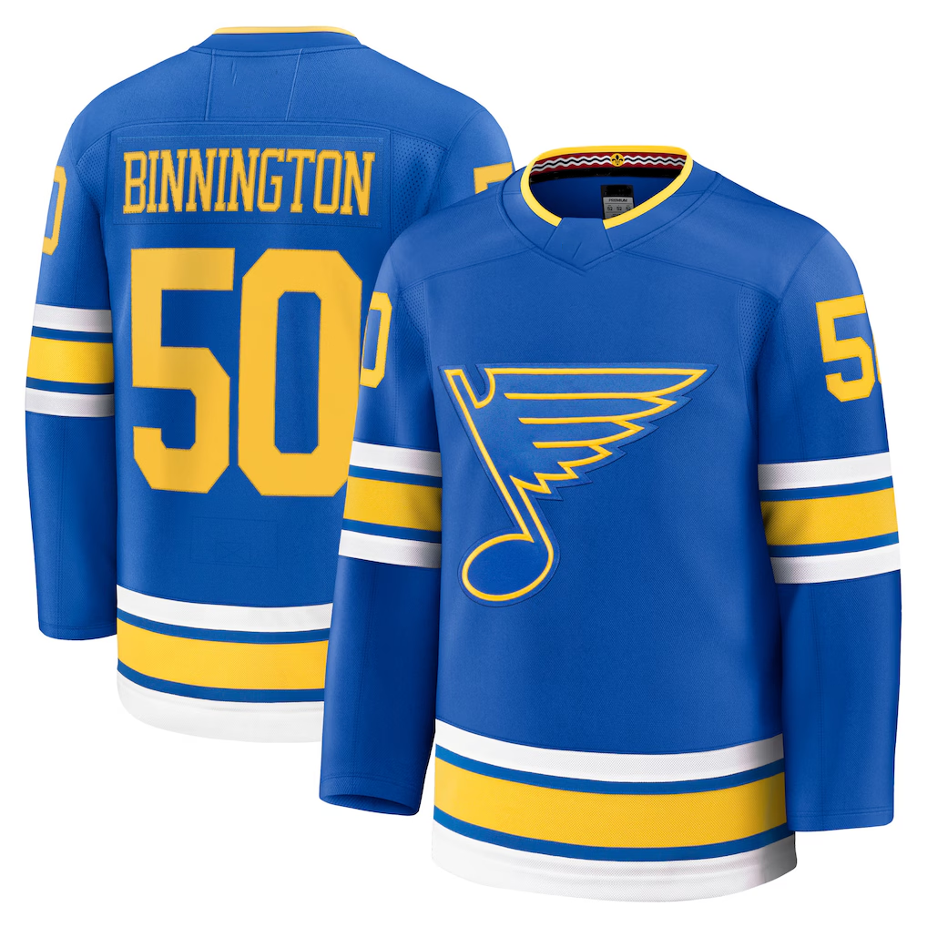 Crovyle St.L.Blues #50 Jordan Binnington Blue Home Premium Player Jerseys