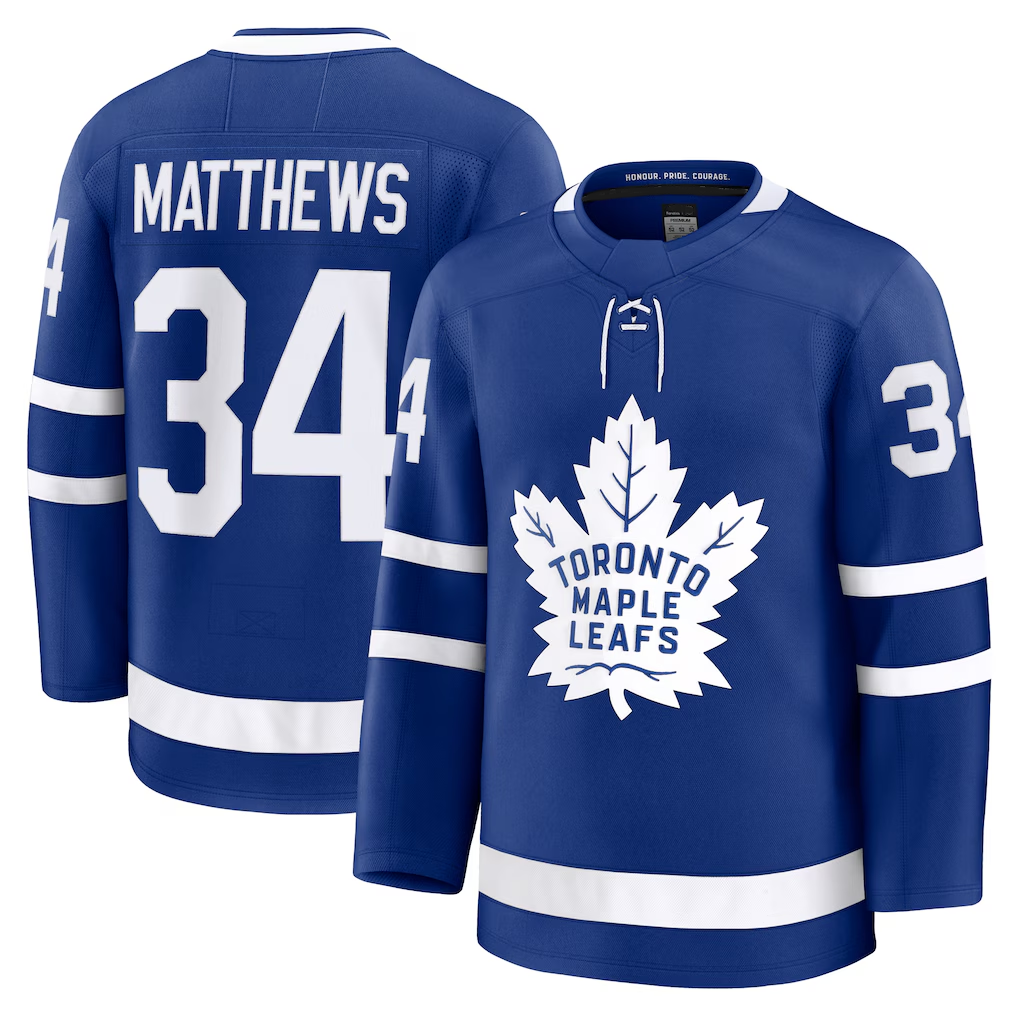Crovyle T.Maple Leafs #34 Auston Matthews Blue Home Premium Jerseys