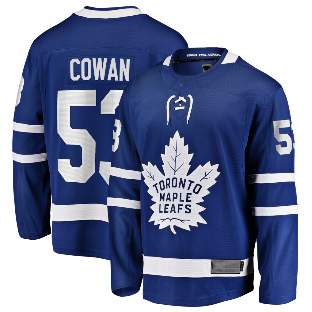 Crovyle T.Maple Leafs #53 Easton Cowan Blue Home Breakaway Jerseys
