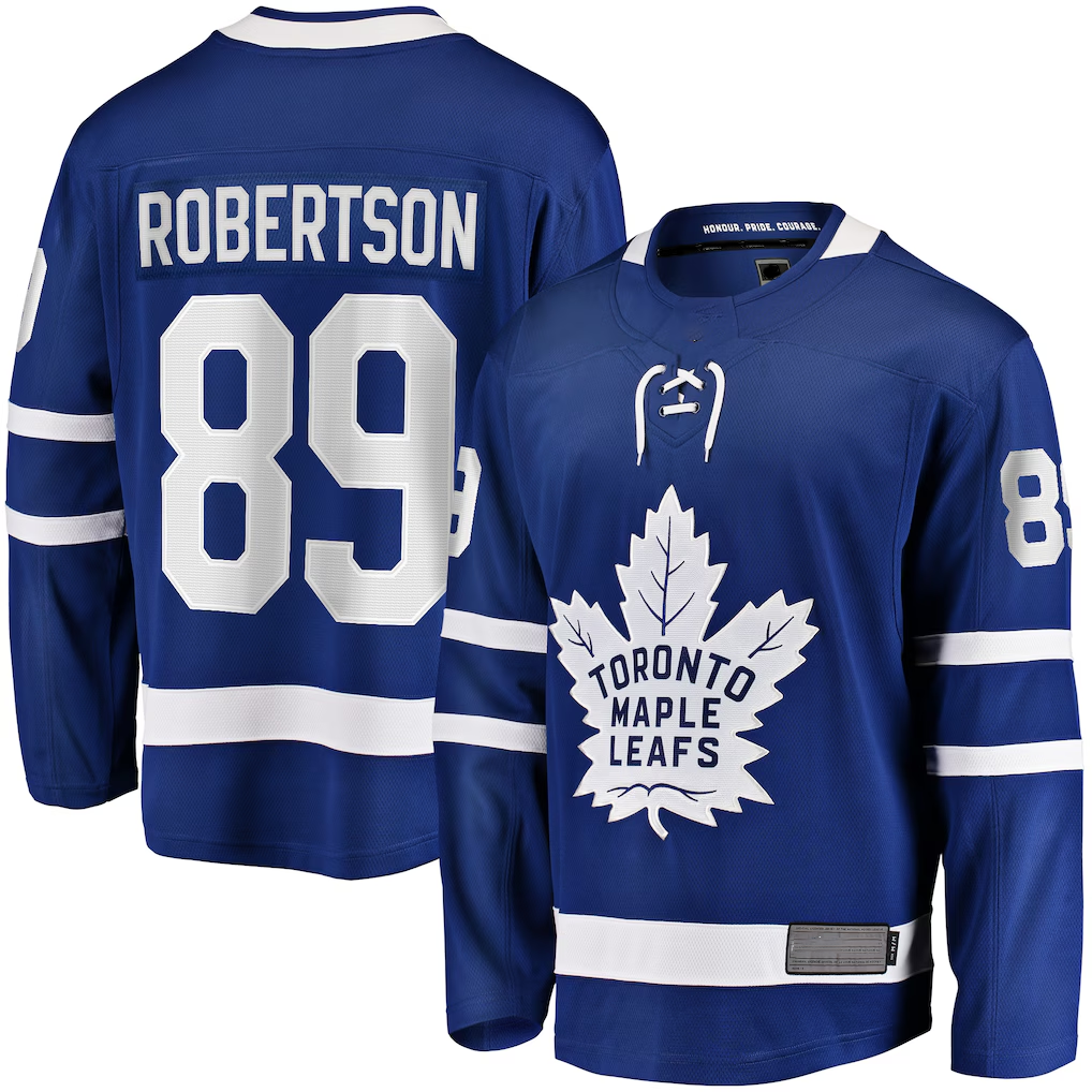 Crovyle T.Maple Leafs #89 Nicholas Robertson Blue Home Premier Breakaway Player Jerseys