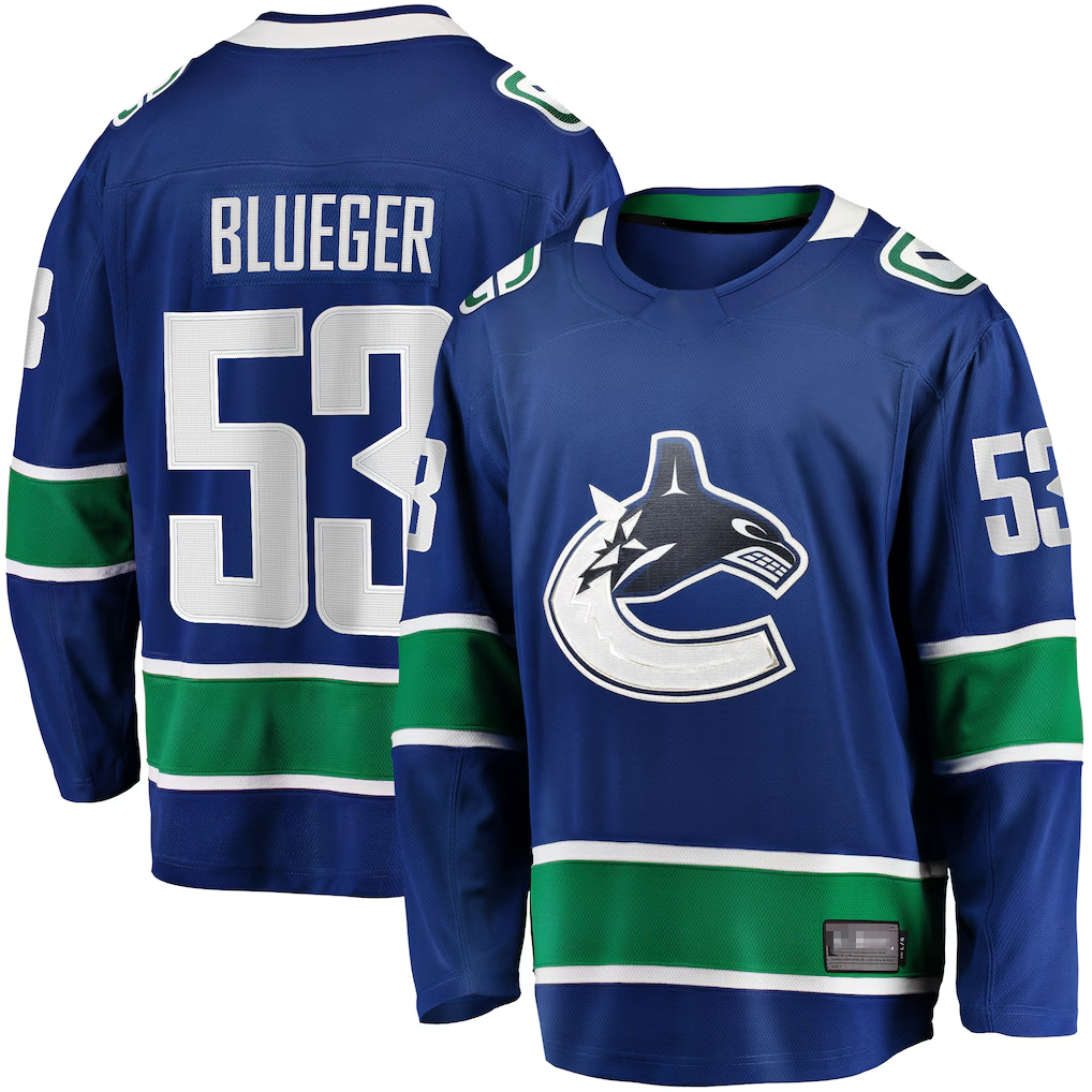 Crovyle V.Canucks #53 Teddy Blueger Blue Home Breakaway Jerseys