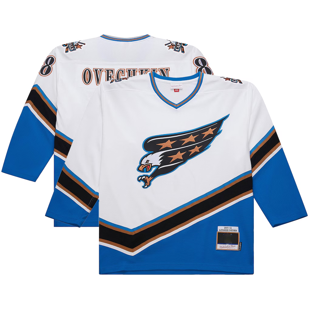 Crovyle W.Capitals Alexander Ovechkin Mitchell & Ness White Big & Tall 2005-06 Power Play Jerseys