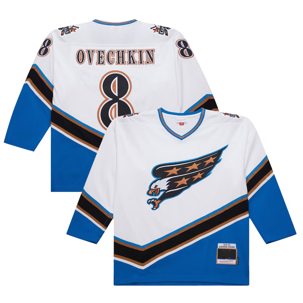 Crovyle W.Capitals #8 Alexander Ovechkin Mitchell & Ness White 2005-06 Power Play Jerseys