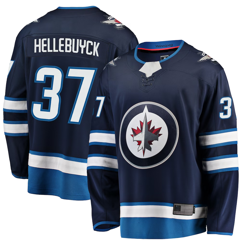Crovyle W.Jets #37 Connor Hellebuyck Navy Breakaway Replica Jerseys