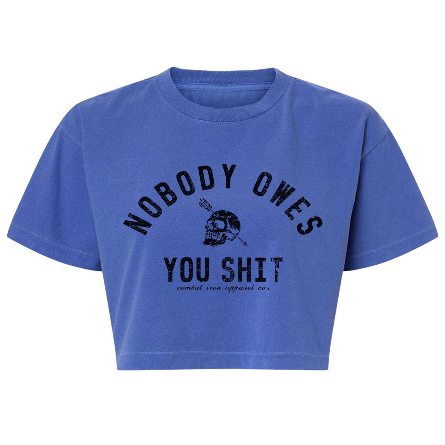 Crovyie cheap jerseys Ordering Nobody Owes You Shit Skull Women's Crop Heavyweight Tee